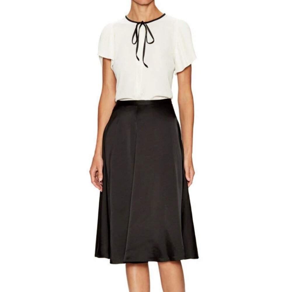 Jill Stuart Black Satin A-Line Skirt Womens 8 Flare Knee Length Cocktail Elegant